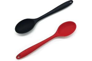 MARUKO Cucchiai Silicone Cucina, Silicone Antiaderente da Cucina Cucchiaio Set Pezzi, Senza BPA, Resistente al Calore, Set di cucchiai per mescolare, Raccogliere e miscelazione (Nero e Rosso)