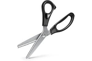 hollylife Tijera Dentada Costura 5 mm de Acero Inoxidable, Corte en Zig Zag, Tijeras Profesionales de Corte Confección Costura 9.2" Negro