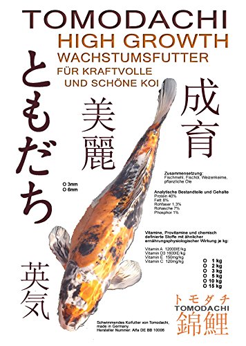 Wachstumsfutter für Koi, Aufzucht - Koifutter Tomodachi High Growth professionelles Wachstumsfutter, Schwimmfutter für junge, aktive Koi 5kg, 6mm Koipellets