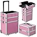 Professional Extra Large Space Aluminium Cosmetics & Make Up Case/Box Nail Art Case Hairdressing Case Beauty Case Toiletry Storage Nail Hairdressing Vanity Box Valentines Day Gift (4 in 1 trolley, Pink)