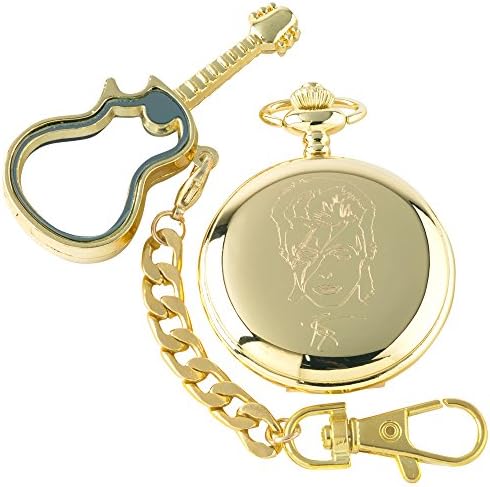 TLVDavid Bowie Signed Gold Pocket Watch and Electric Glass Guitar Style Keyring 24kt Plated in Wooden Gift Case Fans Gifts