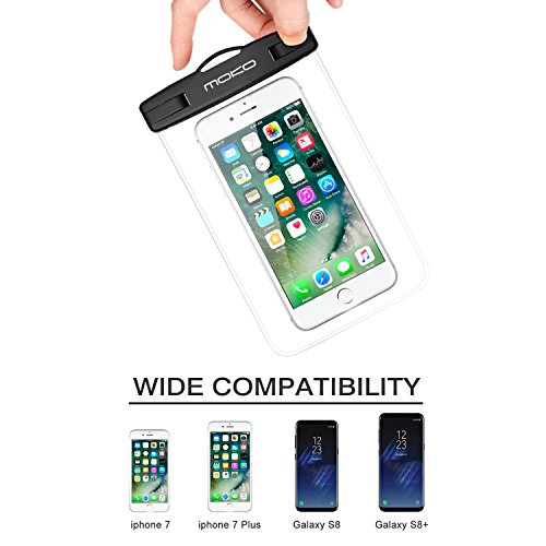 MoKo Wasserdichte Hülle Tasche Beachbag mit Halsband für iPhone 7 6 5SE 6S 7 Plus, Samsung Galaxy S7 Edge S6 S7 J5 A5, 4-5.7 Zoll Smartphone, Schutzhülle für Strand, Wandern, Outdoor – IPX8, Transparent - 3
