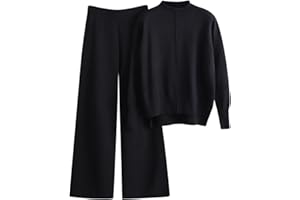 MJGkhiy Tuta Maglia Donna Completa Elegante Set Tute In Maglia Due Pezzi Set Coordinato Tuta Casual Lavorati Maglione a Maniche Lunghe Pullover Top e Pantaloni a Gamba Larga Completi Invernale