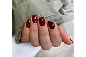 nghie Finte Corte MouyouGlow,Squadrata Rosso Ciliegia Bordeaux Lucido Tinta Unita Press on Nails con Colla,Cherry Red Solid Acryl Fake Nails