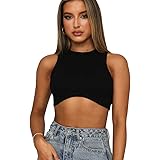 QKEPCY Canotta Donna Magliette Sportivo Fitness Senza Maniche Top Corto Estive Camicie Tank Top Girocollo Lupetto Racerback C