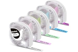 Goknu Label Maker Tape Compatible with Phomemo P12 and Dymo Letratag Refills Maker LT-100H, LT-100T, LT-110T for Indoor and Outdoor Usage, Black on Multicolour 0.47" x 13.1 ft (12mm x 4m), 5-Pack
