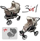  Jackmar  Gestell in Weiß  Hartgummireifen in Chrom & Schwarz  3 in 1 Kinderwagen Megaset (12 Teile)  Farbe: Cappuchino & Beige