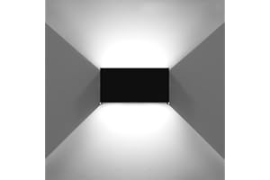 KAWELL Nowoczesna lampa ścienna LED 24 W dół lampa ścienna regulowany kąt wiązki ściany LED wewnątrz zewnątrz wodoodporna IP65 do łazienki sypialnia przedpokój, czarny 6000K