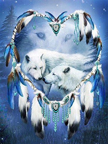 Preisvergleich Produktbild Fipart DIY Diamant-Malerei Kreuzstich Bastelset ,Wohnzimmerwandaufkleber Dekor, Wolf(16x20inch / 40x50cm)