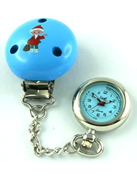 Schwesternuhr mit Sandmännchen Clip Clipuhr blau Ansteckuhr Krankenschwesteruhr mit Pulsscala Pulsuhr Kitteluhr...