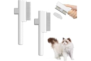 HIKPACKER 2 Peines Peine Antipulgas para Perros, Peine para Gatos, cepillo de aseo para mascotas, con botón para una limpieza rápida de pelos sueltos, para Pelo Corto y Largo Gatos y Perros Suministros de Aseo