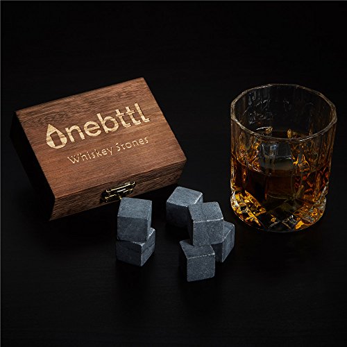 Onebttl Whisky Steine zum Kühlen Ihres Whiskys, Wein und andere Getränke, hält Ihr Getränk kalt, keine Wasserverdünnung und wiederverwendbare Eiswürfel. Satz mit 9 Marmor mit eleganter Holzkiste & Samtbeutel. - 2