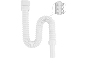 Hibbent Flexible Waste Pipe with Reinforced Steel Wire & Adapter, Fits 1 1/4" & 1 1/2" Sinks, Odour-Proof Sink Trap/P-Trap for Bathroom & Kitchen, White