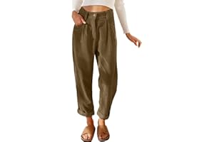 CheChury Pantalones Mujer Casuales Cintura Alta Pantalón de Pana Mujer Largas Pantalon Pierna Ancha Pantalones Verano Sólido Cintura Elástica Pantalon Piernas Rectas Cómodo Largos Causal Flojo Playa