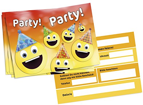 16 Einladungskarten zum Kindergeburtstag – Motiv Smiley – für Kinder, Jungen, Mädchen,Feier Geburtstagseinladungen im Set - 3