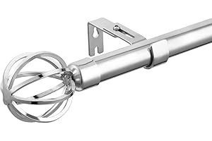 WIDYANA Silver Curtain Poles with Metal Cylinder Finials, 66 to 187 cm Door Curtain Rod Set Window Curtain pole, for Bedroom, Living Room, Bathroom Curtain Rod for Eyelet Curtain