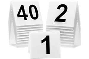 DIYFIXLCD 40 Pieces Acrylic Tent Table Numbers 1-40 Double Side Numbered Table Tents Restaurant Wedding Table Number White Table Tent Numbers Cards Signs for Party Banquets Service Evidence Markers Supplies