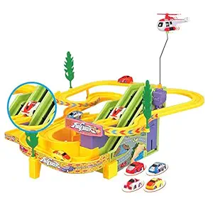 Magicwand Track Racer Set with 4 Miniature Cars, Rotating Helicopter & Thrilling Sound