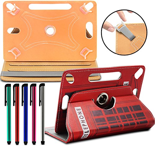 LOLO® Lenovo A2 A10-70 360 Grad Rotation Universal PU Leder Hülle Abdeckung Ständer Tasche Beutel (Tablet Case - Cover- Folio) - Konstrukteur Rot Telefonzelle