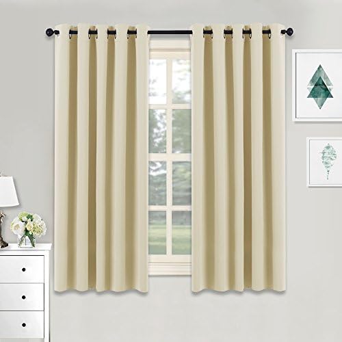 PONYDANCE Blackout Kitchen Curtains Thermal Insulated Energy Saving Super Soft Solid Eyelet Curtain Draperies for Bedroom/Home Decoration Noise Reducing, Wide 66 x Long 54 In, 2 Panels, Beige
