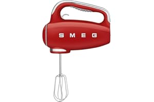 ‎SMEG Smeg, HMF01RDEU Electric Mixer, 9 -Geschwindigkeitsniveaus, Turbofunktion, glattes Start -Start -up -System, 4 Peitschen, 2 Ganci -Mixer und umhüllt, 250W, Rot