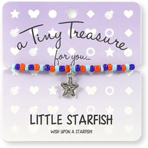 Little Starfish Orange and Blue Coloured Glass Beads and Sea Star Metal Charm Tiny Treasure Gift Birthstone Bracelet Echinoderm