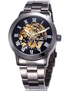 Alienwork mechanische Automatik Armbanduhr Skelett Automatikuhr Uhr Herren Uhren Design modisch Metall schwarz...