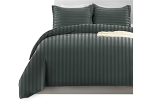 IR IMPERIAL ROOMS Imperial Rooms Double Duvet Set Reversible Stripes Satin Bedding Set with Pillowcases Breathable Microfiber Duvet Cover (Charcoal 200x200 Cm)