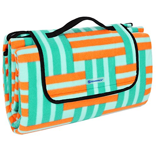 Songmics 200 x 200 cm XXL Picknickdecke Fleece wärmeisoliert wasserdicht mit Tragegriff GCM72R
