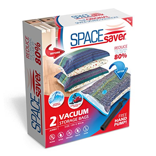 Space Saver Premium Jumbo salvaspazio sottovuoto (80% più stoccaggio di Marchi Leader) Pompa a Mano per Viaggi. (2 Pezzi)