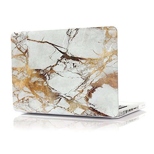 Se7enline Fashion Soft-Touch-Kunststoff Hardcover-Schutzhülle für Macbook, mit schwarzem Silikon-Tastenschutz und transparenter LCD Displayschutzfolie, Design: schwarze Kreise Marble Pattern White/Gold Macbook Pro 13“ Retina (Model A1502/A1425) - 5