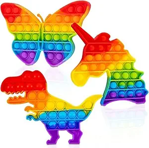 Fuzzy Wuzzy Pop it Bubble Big Push Pop Its Bubble Fidget Sensory Toy, Silicone Stress Relief Toys Novelty Gifts for Kids, Girls, Boys and Adults (Rainbow) (Butterfly + Unicorn + Dinosaur)