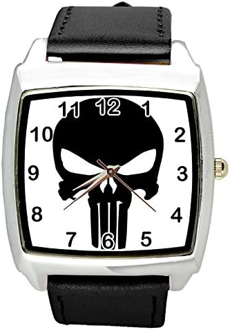 The Punisher - Skull Logo Quartz Watch with analogue display and Real Leather strap