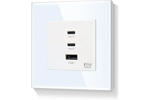 LIAONFOY 65W Super Lade Steckdose Super Fast Charging Drei Ports usb c Kombination Wandsteckdose Glasrahmen Weiß 86mm 100-240V Max Ladegeschwindigkeit 65W für Typ c 20W für USB (Neutrale erforderlich)