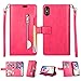 Produktbild Artfeel Hülle für iPhone Xr Flip Brieftasche Hülle Rose Rot mit 9 Kartenfächer,Premium Leder Magnetisch Stand Handyhülle mit Reißverschluss Tasche und Handschlaufe Schutzhülle für iPhone Xr