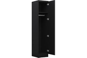 Reflect 1 Door Plain Wardrobe – High Gloss Single Door Wardrobe, Durable Melamine Finish, Modern Storage Solution with Hanging Rail & Shelves, Sleek Design for Bedroom (Black Gloss/Black Oak)