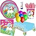 Produktbild Regenbogen Einhorn Partyset 62-tlg. für 8 Kinder zum Kindergeburtstag Teller Becher Servietten Tischdecke Luftballons