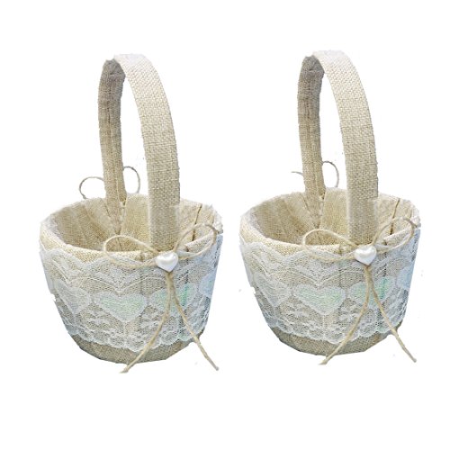 2 Stück Vintage Jute Schleife Hochzeit Blumenmädchen Korb Blumenkinderkörbchen