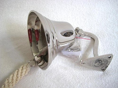 Schöne Schiffsglocke aus Messing, vernickelt mit Halterung und Bändsel - 8