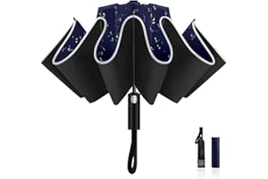 LAMA Składany parasol, odwrócony parasol, wiatroszczelny, mocny, automatyczne otwieranie/zamykanie, anty-UV, kompaktowy, przenośny parasol podróżny z paskami odblaskowymi na deszcz, słońce