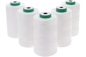 SEWFIL Dacor 120 - Pack de 5 bobinas de hilo de coser de poliéster (5 conos x 5.000 metros) - 0000 Blanco natural/Crudo