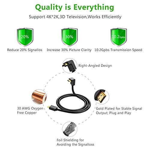 HDMI Kabel UGREEN 1m High Speed 270 Grad Winkelstecker HDMI Kabel mit Ethernet für 1080p Full HD Ultra HD 4K 3D, Kompatibel mit Blue-ray Playern, 3D Television,HDTV, Roku, Xbox360, PS3, Apple TV usw - 7