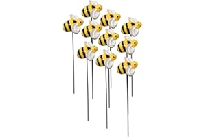 LUXTE 10Pcs Bee Garden Stakes Decor Metal Yard Art Ornaments Front Yard Art Stick Floral Picks Spring Summer Resin Bumble Bees Garden Stakes Outdoor Lawn Pathway Patio Plant Pot