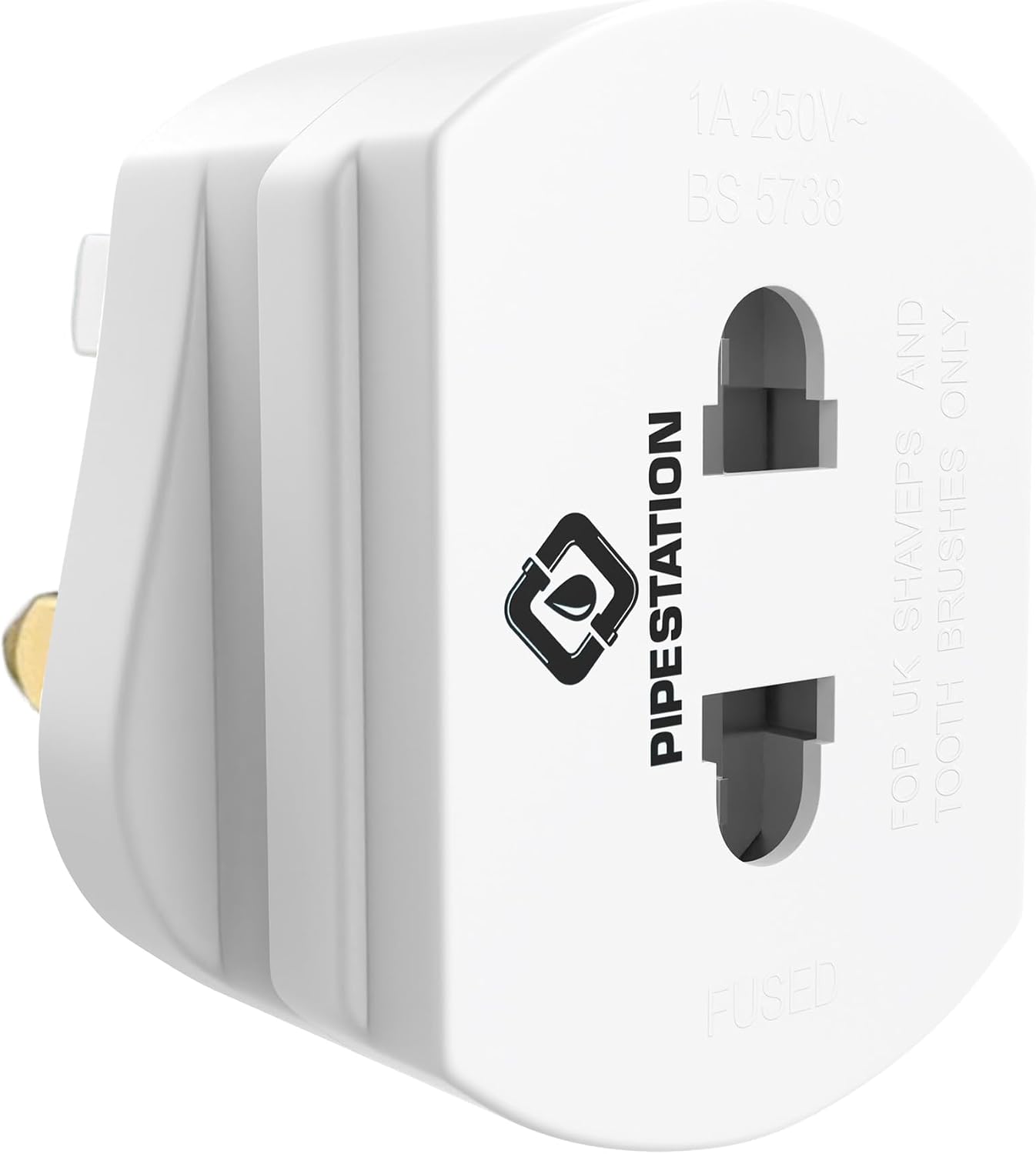 Pipestation Toothbrush and Shaver Adapter Plug UK | European to UK Toothbrush Adapter | European to United Kingdom Adaptor | Tooth-Brush Charger United Kingdom | 2-Pin to 3-Pin Shaver Plug Adaptor