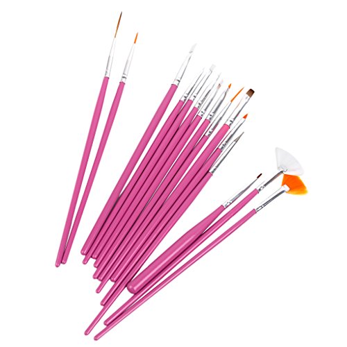 1 X 15 x Nagel Kunst Malerei Pen / Pinsel Set – Pink - 2