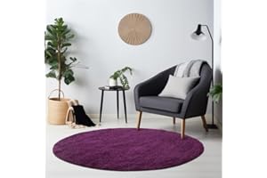 ‎HOMEBYHOME HomebyHome Teppich Rund Hochflor 160 cm Rund - Shaggy Runder Teppich Wohnzimmer Violett Extra Weich und Flauschig - Waschbarer Langflor Teppiche für Schlafzimmer, Küche, Flur - Carpet, Halı, Kilim