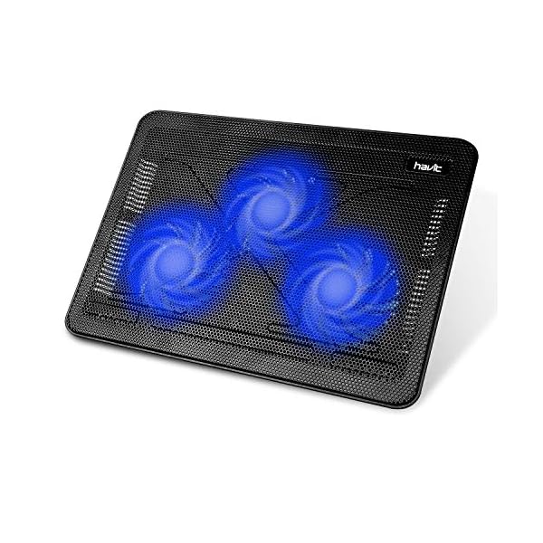 Cooling Pad, HAVIT 12"-17" Laptop Cooler with 3 Fans, 2 USB Ports, Blue LED Lighting (F2056)