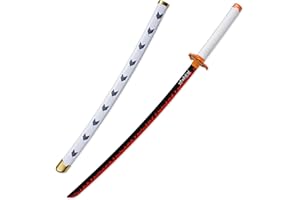 KELEBUE 104cm/80cm, Demon Slayer Cosplay, Rengoku Kyoujurou, Fait Main, Katana, Fans D'Anime, Bois Exquis, éPéEs, Objets De Collection, Cadeaux, Jouets, blanc , noir , rouge