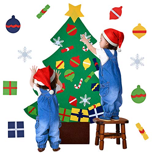 Outgeek Feutre Arbre de Noël, 3.28ft Sapin de Noël Décoration Vitrine DIY Feutre avec 28 Ornements détachables Cadeaux de Noël pour Noël pour Les Enfants Porte-Manteau Décoration Murale de Porte