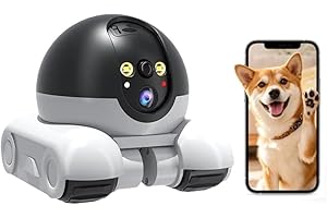 lvssiao Robot da macchina fotografica per animali domestici, telecamera di sicurezza robot Wi-Fi camera con ruote 1080P doppio telecomando a casa lavoro animali domestici, 64G scheda inclusa